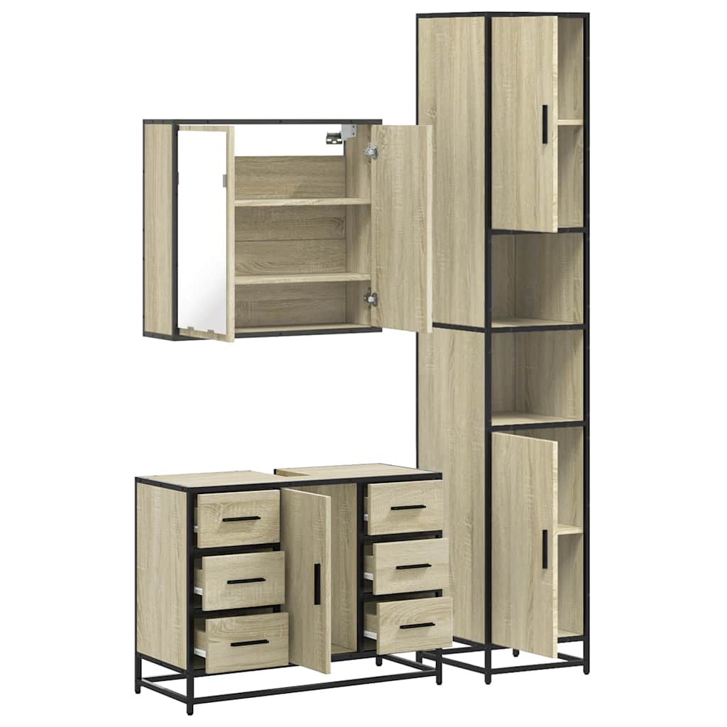 3-delige Badkamermeubelset bewerkt hout sonoma eikenkleurig is nu te koop bij PeponiXL, paradijselijk wonen!