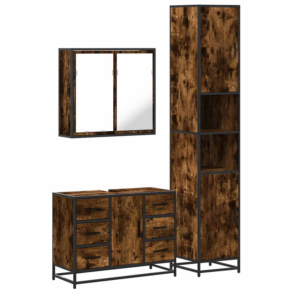 3-delige Badkamermeubelset bewerkt hout gerookt eikenkleurig is nu te koop bij PeponiXL, paradijselijk wonen!