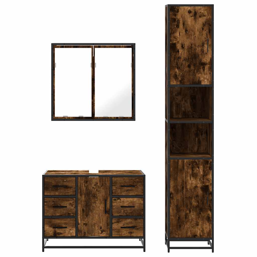 3-delige Badkamermeubelset bewerkt hout gerookt eikenkleurig is nu te koop bij PeponiXL, paradijselijk wonen!