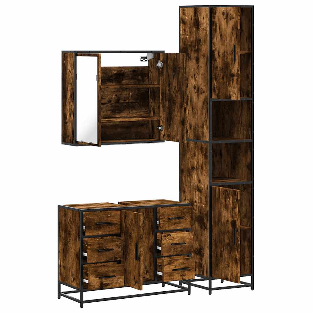3-delige Badkamermeubelset bewerkt hout gerookt eikenkleurig is nu te koop bij PeponiXL, paradijselijk wonen!