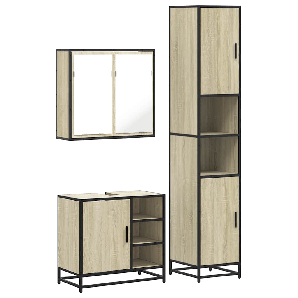 3-delige Badkamermeubelset bewerkt hout sonoma eikenkleurig is nu te koop bij PeponiXL, paradijselijk wonen!