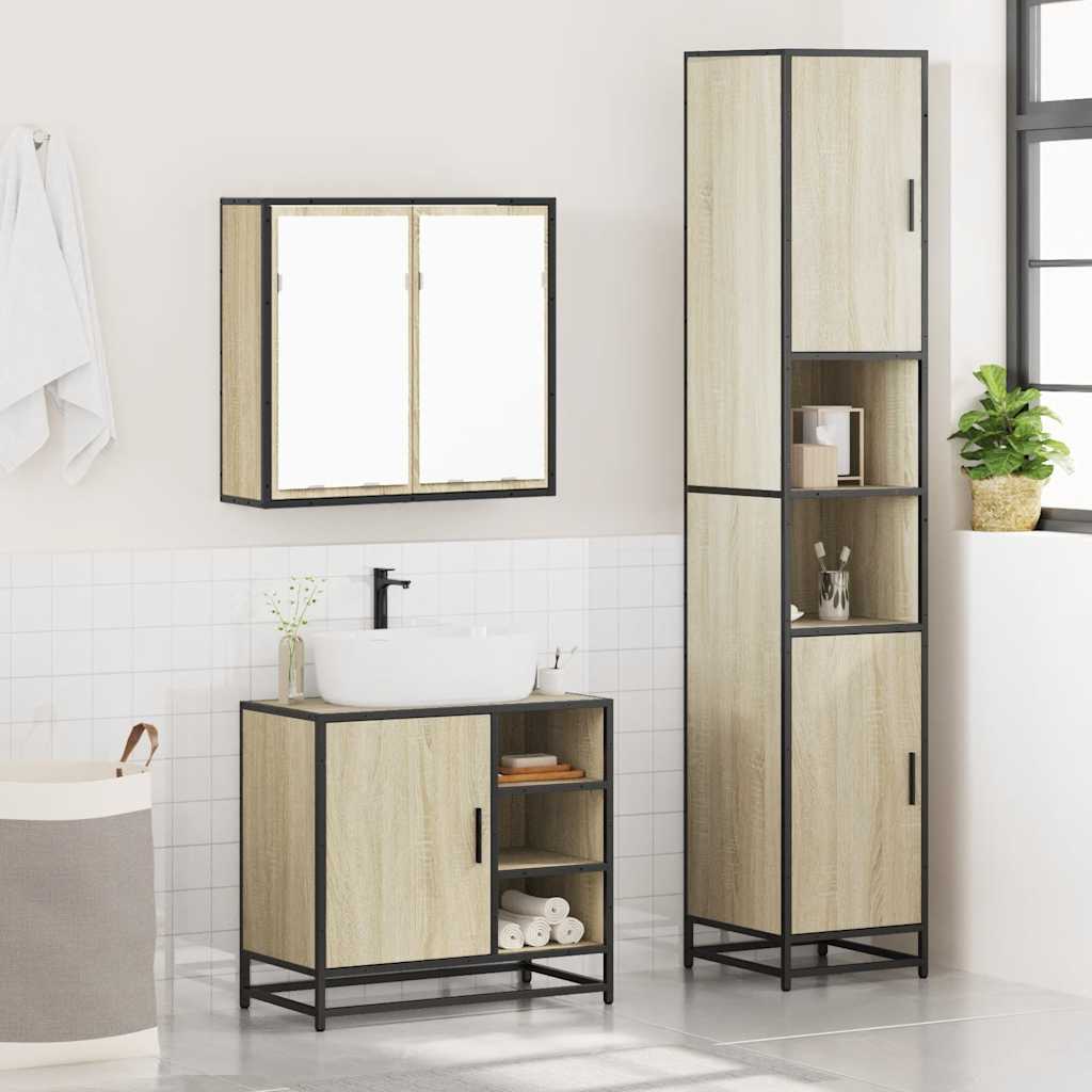 3-delige Badkamermeubelset bewerkt hout sonoma eikenkleurig is nu te koop bij PeponiXL, paradijselijk wonen!
