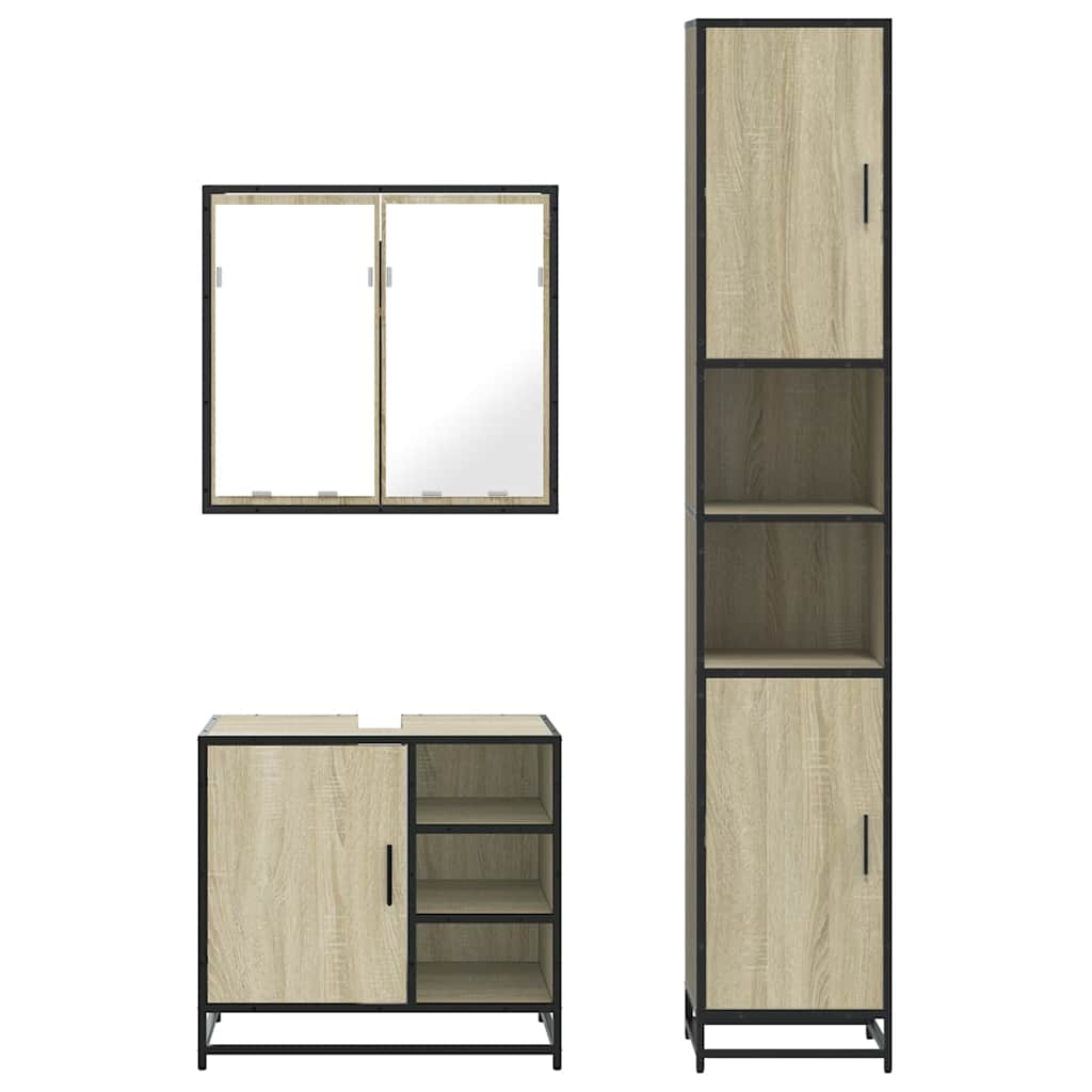 3-delige Badkamermeubelset bewerkt hout sonoma eikenkleurig is nu te koop bij PeponiXL, paradijselijk wonen!