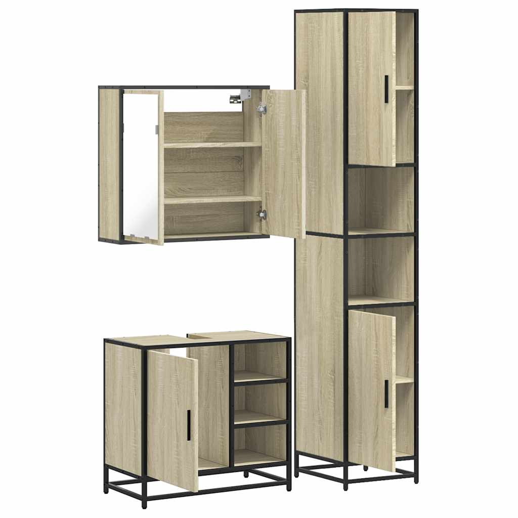 3-delige Badkamermeubelset bewerkt hout sonoma eikenkleurig is nu te koop bij PeponiXL, paradijselijk wonen!