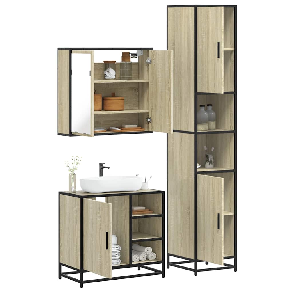 3-delige Badkamermeubelset bewerkt hout sonoma eikenkleurig is nu te koop bij PeponiXL, paradijselijk wonen!