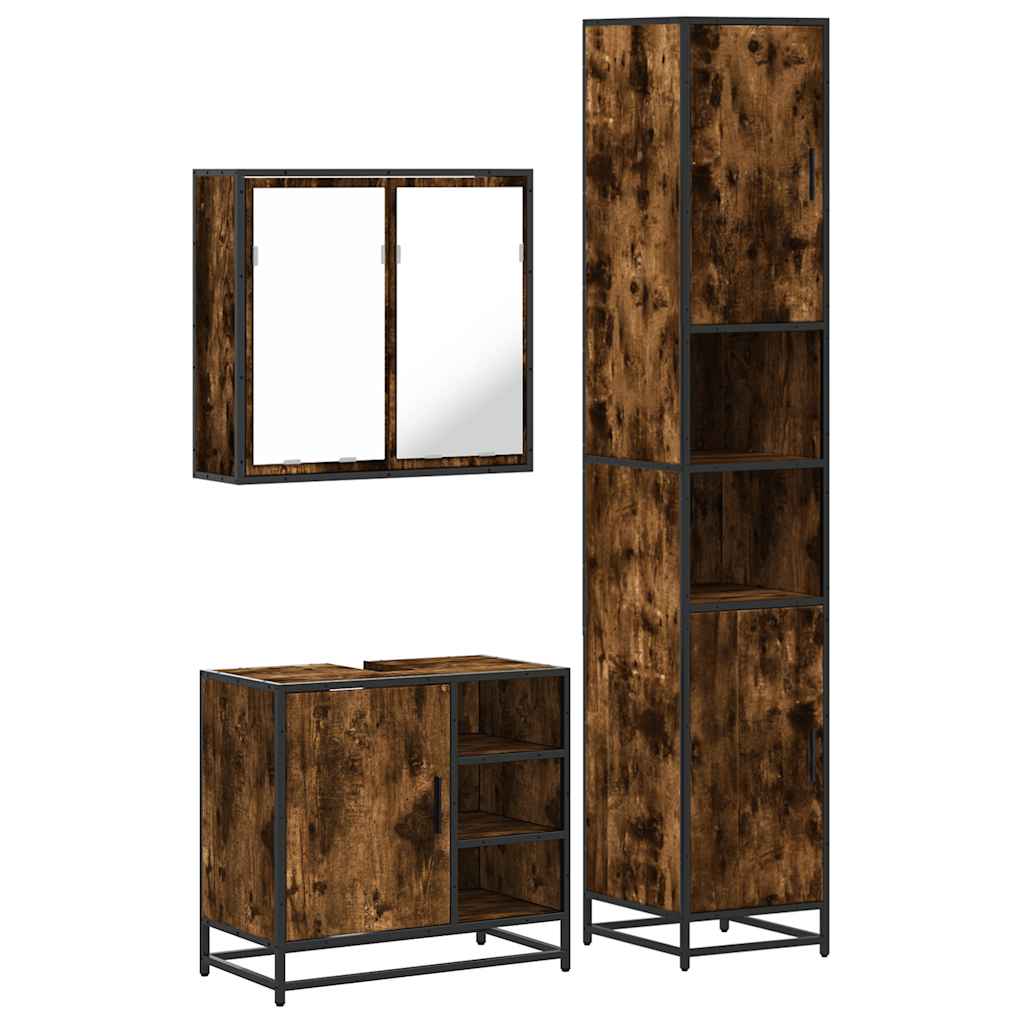 3-delige Badkamermeubelset bewerkt hout gerookt eikenkleurig is nu te koop bij PeponiXL, paradijselijk wonen!