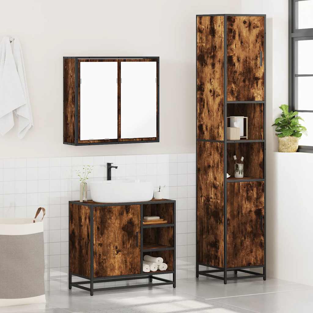3-delige Badkamermeubelset bewerkt hout gerookt eikenkleurig is nu te koop bij PeponiXL, paradijselijk wonen!