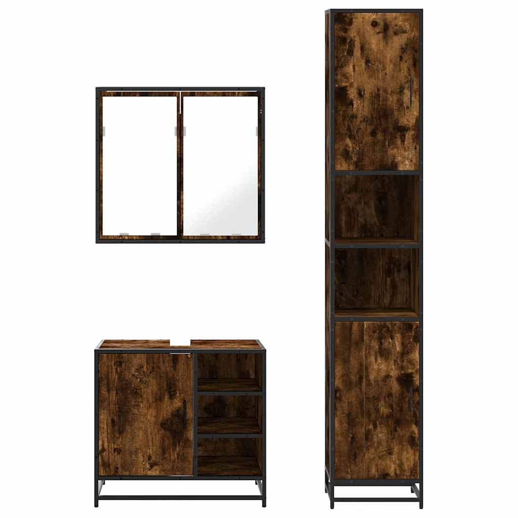 3-delige Badkamermeubelset bewerkt hout gerookt eikenkleurig is nu te koop bij PeponiXL, paradijselijk wonen!