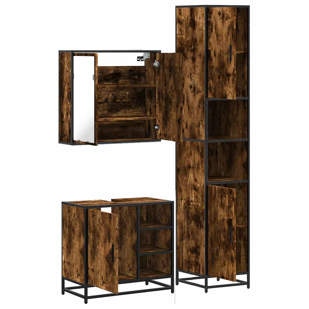 3-delige Badkamermeubelset bewerkt hout gerookt eikenkleurig is nu te koop bij PeponiXL, paradijselijk wonen!