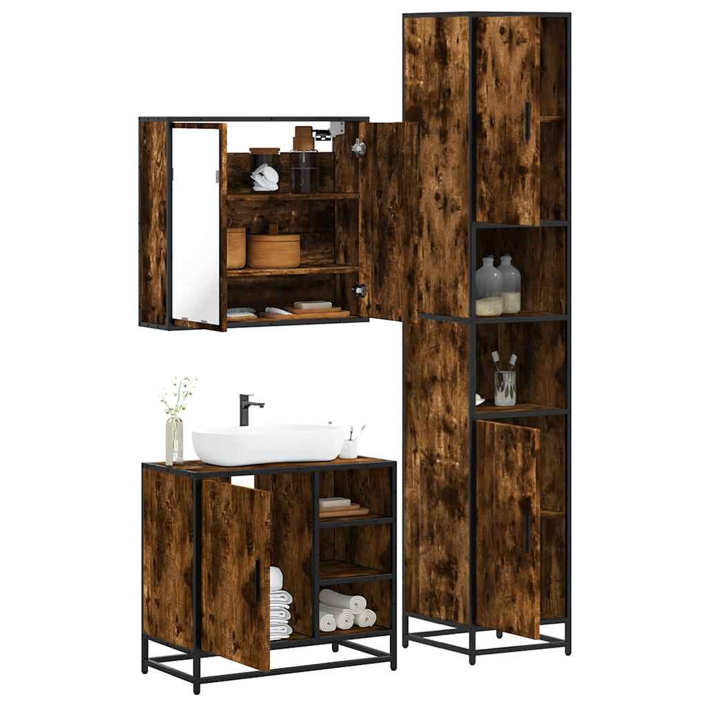 3-delige Badkamermeubelset bewerkt hout gerookt eikenkleurig is nu te koop bij PeponiXL, paradijselijk wonen!