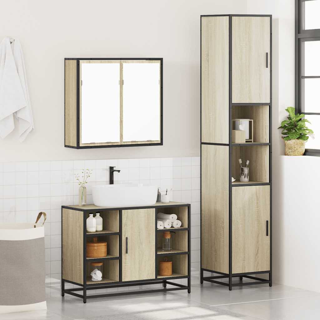 3-delige Badkamermeubelset bewerkt hout sonoma eikenkleurig is nu te koop bij PeponiXL, paradijselijk wonen!