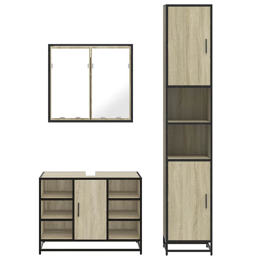 3-delige Badkamermeubelset bewerkt hout sonoma eikenkleurig is nu te koop bij PeponiXL, paradijselijk wonen!