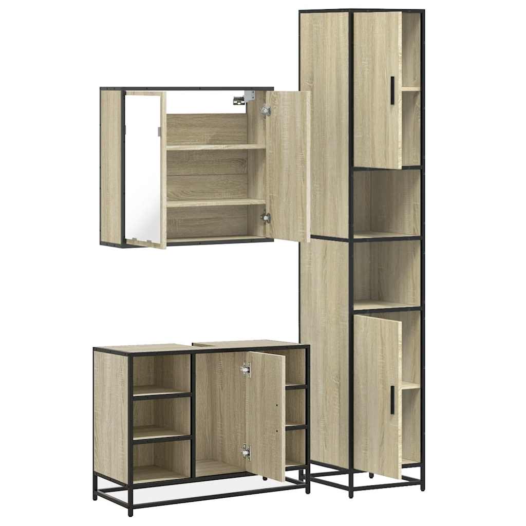3-delige Badkamermeubelset bewerkt hout sonoma eikenkleurig is nu te koop bij PeponiXL, paradijselijk wonen!