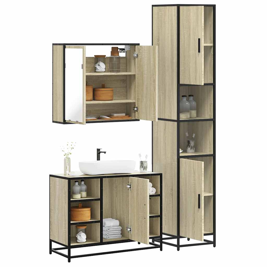 3-delige Badkamermeubelset bewerkt hout sonoma eikenkleurig is nu te koop bij PeponiXL, paradijselijk wonen!