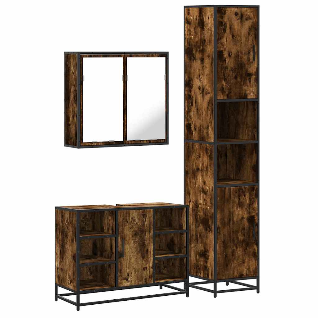 3-delige Badkamermeubelset bewerkt hout gerookt eikenkleurig is nu te koop bij PeponiXL, paradijselijk wonen!