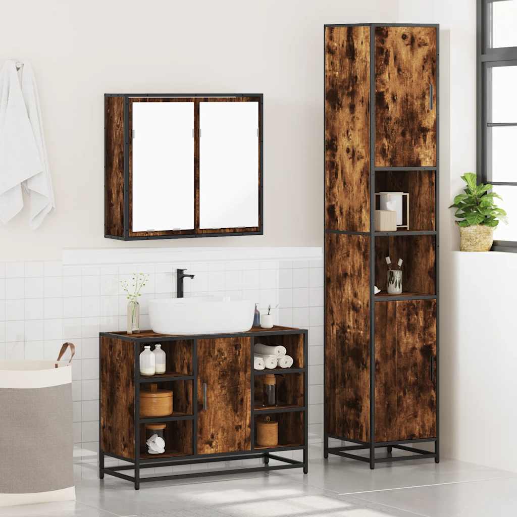 3-delige Badkamermeubelset bewerkt hout gerookt eikenkleurig is nu te koop bij PeponiXL, paradijselijk wonen!