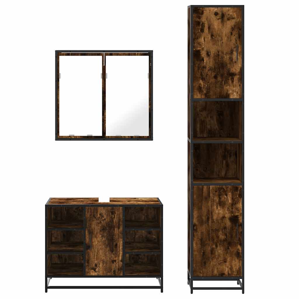 3-delige Badkamermeubelset bewerkt hout gerookt eikenkleurig is nu te koop bij PeponiXL, paradijselijk wonen!