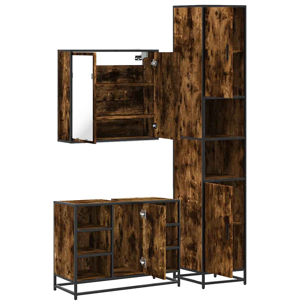 3-delige Badkamermeubelset bewerkt hout gerookt eikenkleurig is nu te koop bij PeponiXL, paradijselijk wonen!