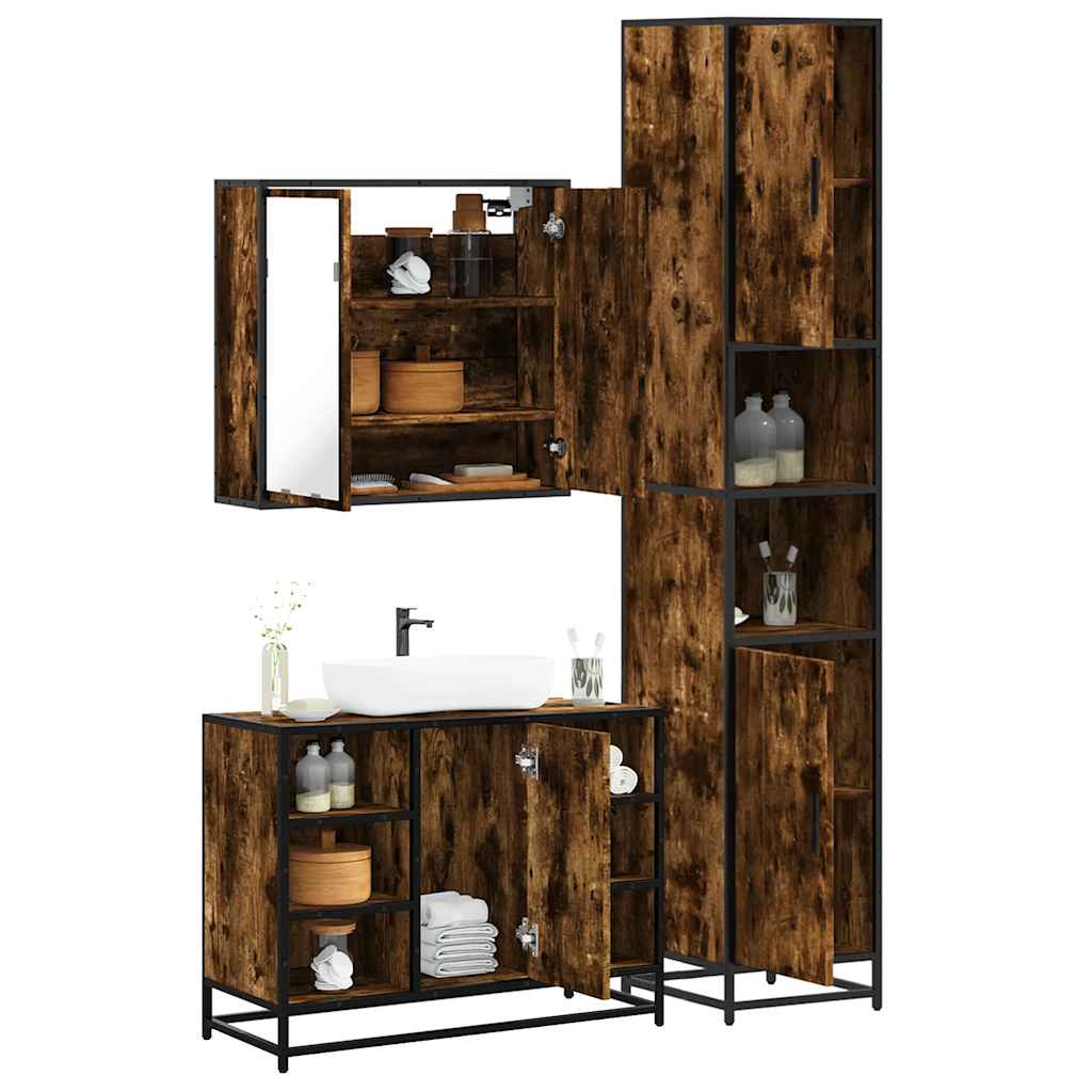3-delige Badkamermeubelset bewerkt hout gerookt eikenkleurig is nu te koop bij PeponiXL, paradijselijk wonen!