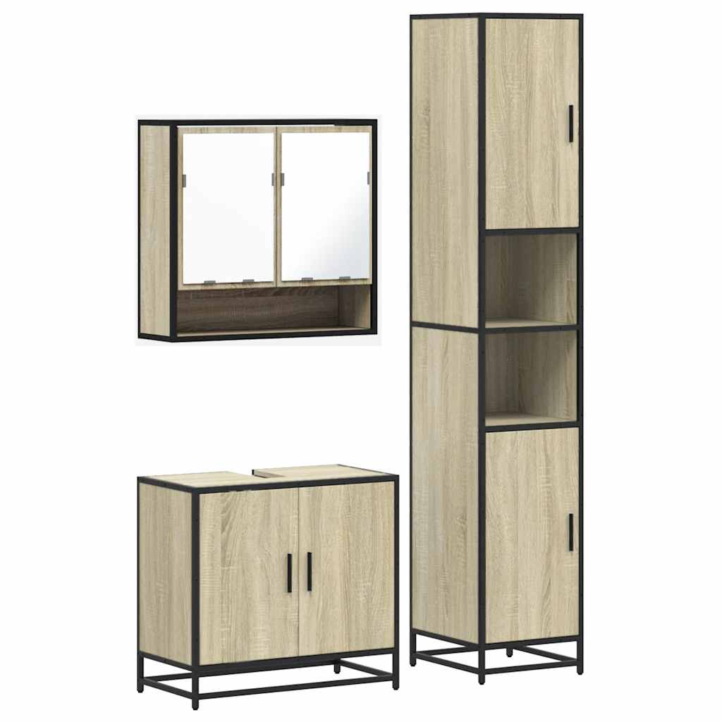 3-delige Badkamermeubelset bewerkt hout sonoma eikenkleurig is nu te koop bij PeponiXL, paradijselijk wonen!