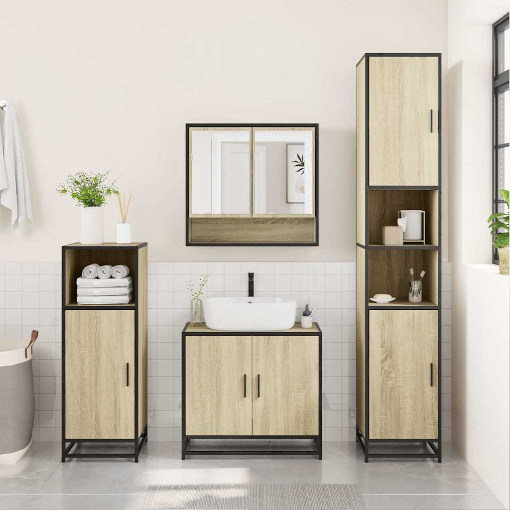 3-delige Badkamermeubelset bewerkt hout sonoma eikenkleurig is nu te koop bij PeponiXL, paradijselijk wonen!