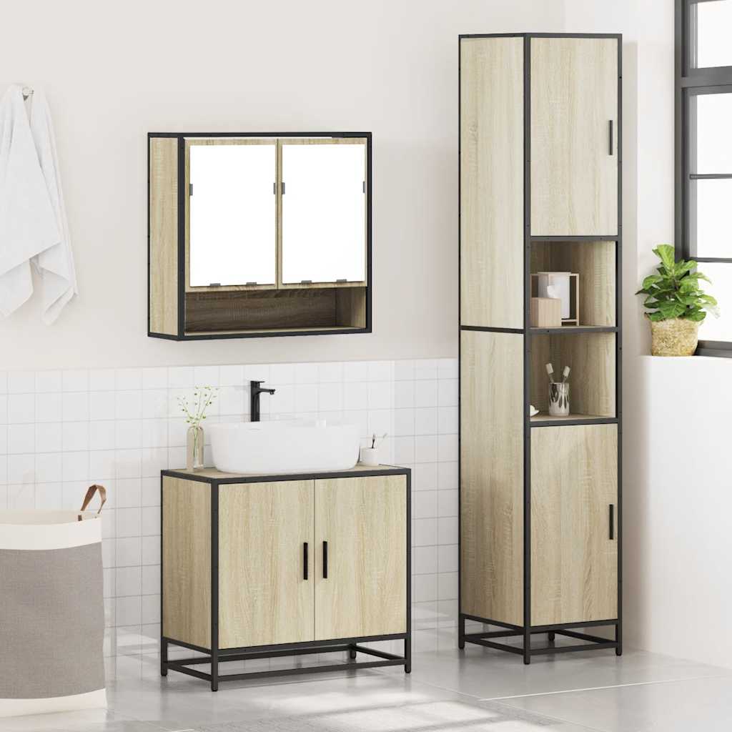3-delige Badkamermeubelset bewerkt hout sonoma eikenkleurig is nu te koop bij PeponiXL, paradijselijk wonen!