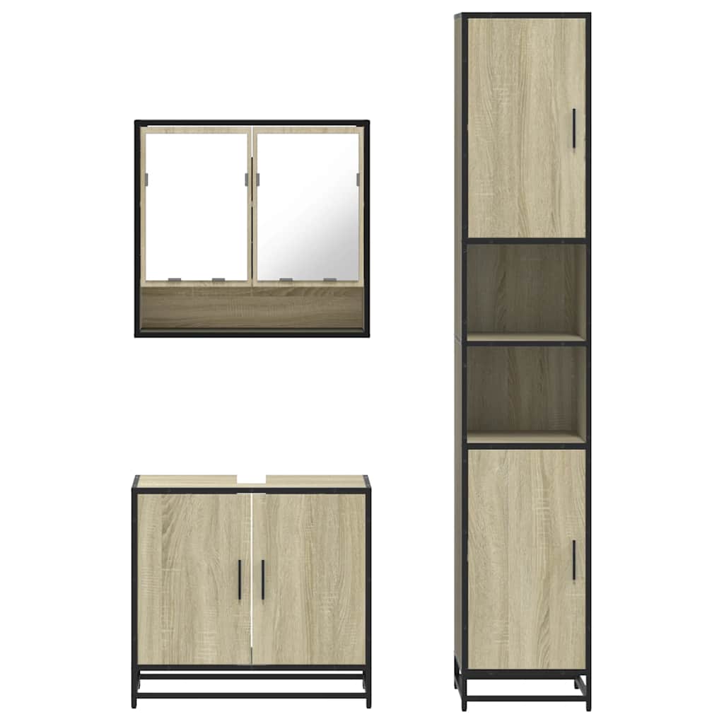 3-delige Badkamermeubelset bewerkt hout sonoma eikenkleurig is nu te koop bij PeponiXL, paradijselijk wonen!