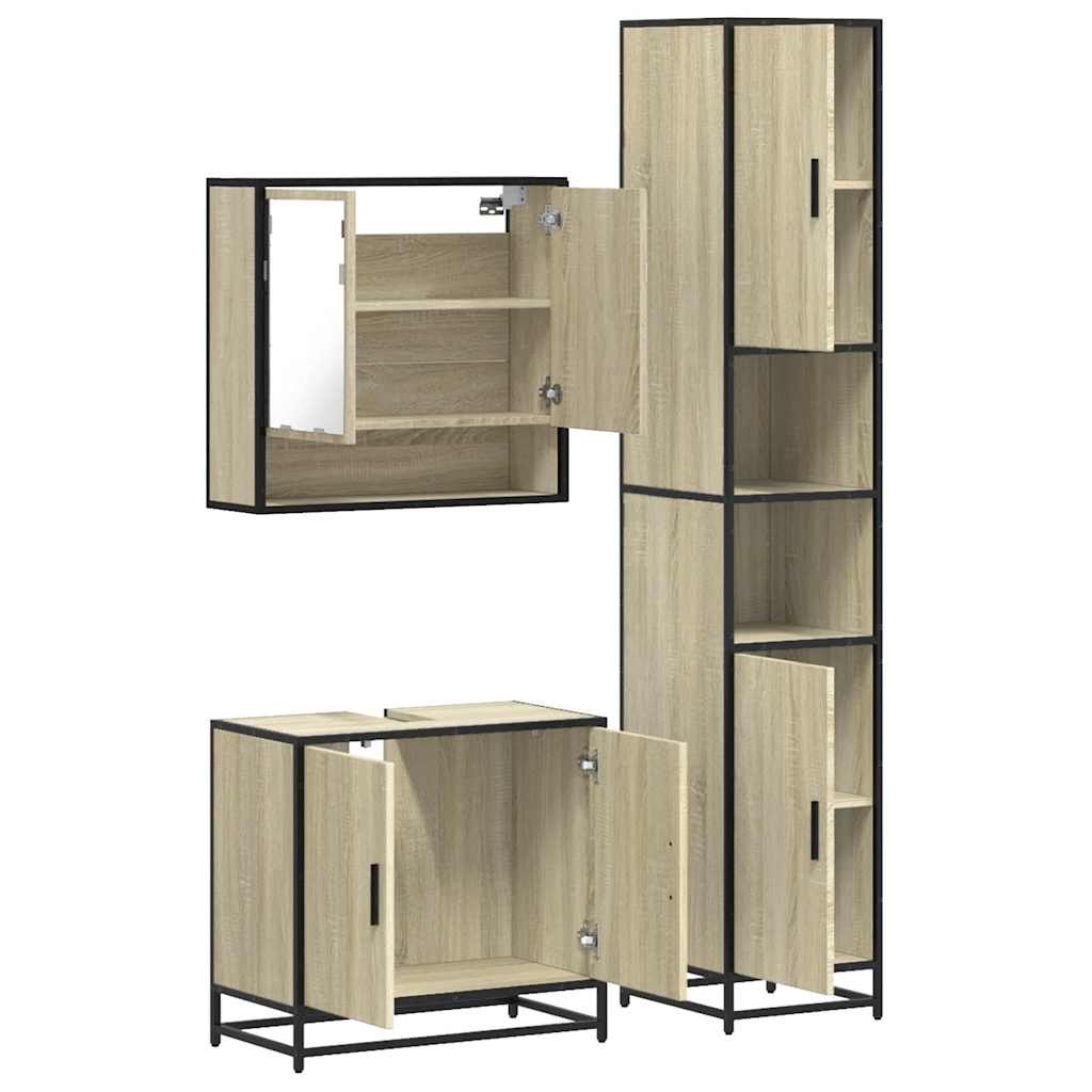 3-delige Badkamermeubelset bewerkt hout sonoma eikenkleurig is nu te koop bij PeponiXL, paradijselijk wonen!
