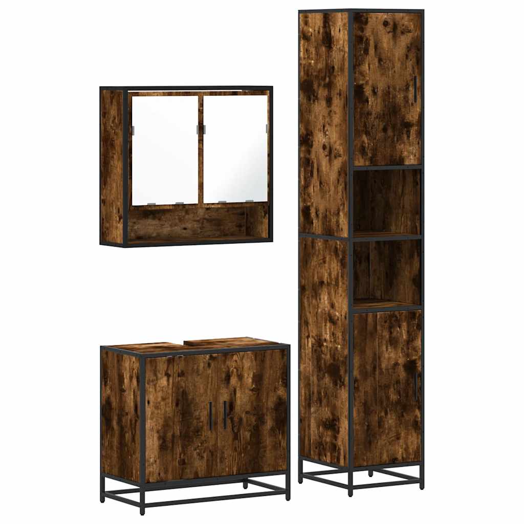3-delige Badkamermeubelset bewerkt hout gerookt eikenkleurig is nu te koop bij PeponiXL, paradijselijk wonen!