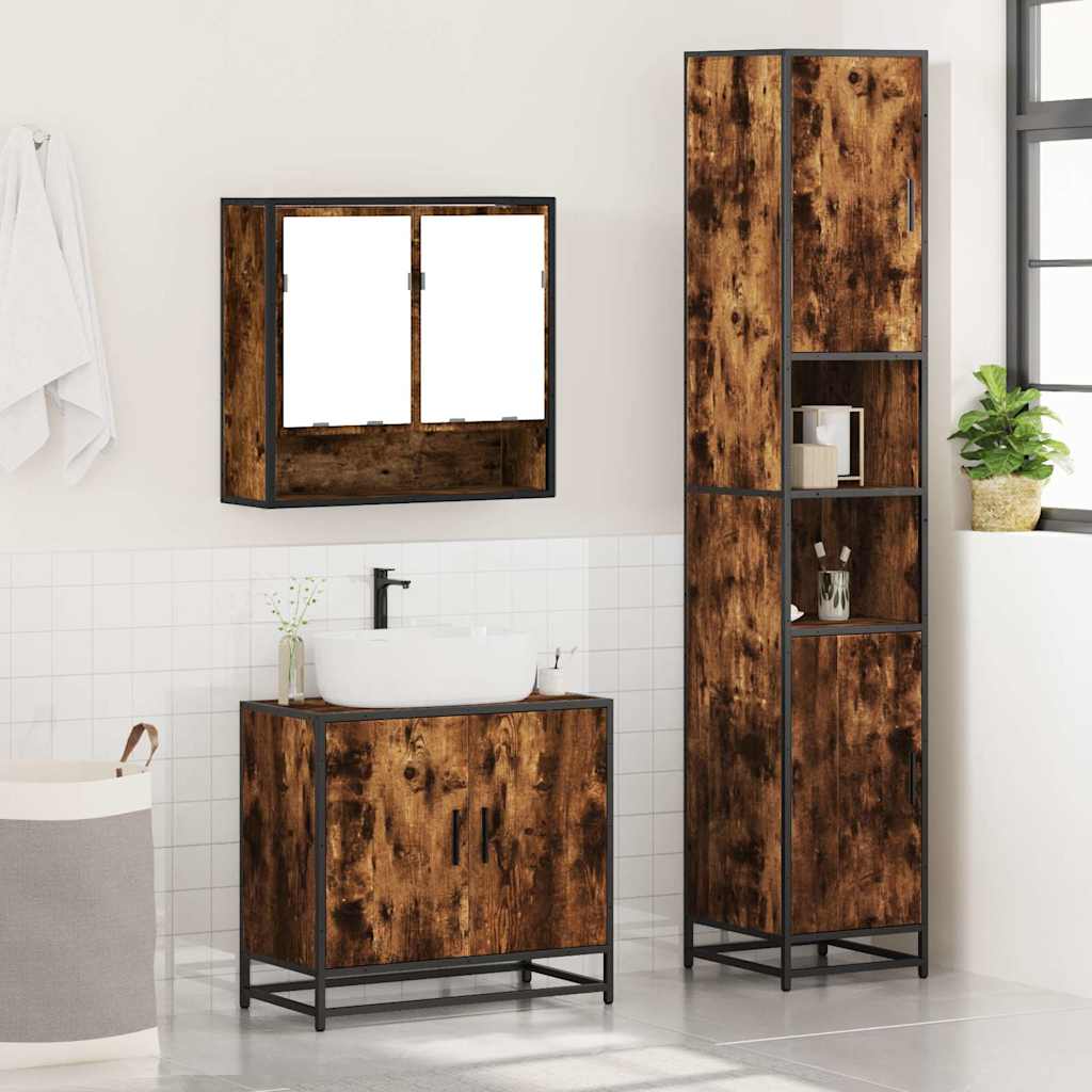 3-delige Badkamermeubelset bewerkt hout gerookt eikenkleurig is nu te koop bij PeponiXL, paradijselijk wonen!