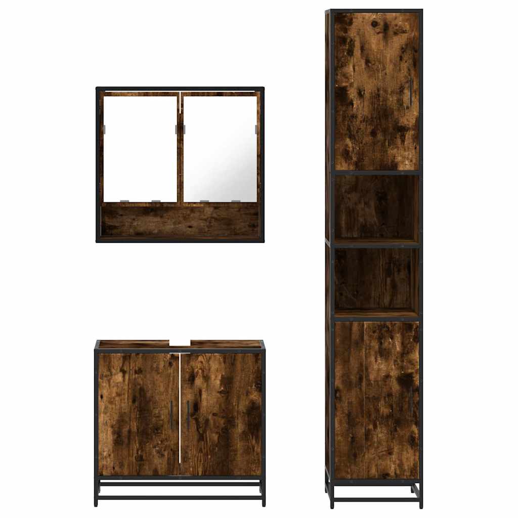 3-delige Badkamermeubelset bewerkt hout gerookt eikenkleurig is nu te koop bij PeponiXL, paradijselijk wonen!