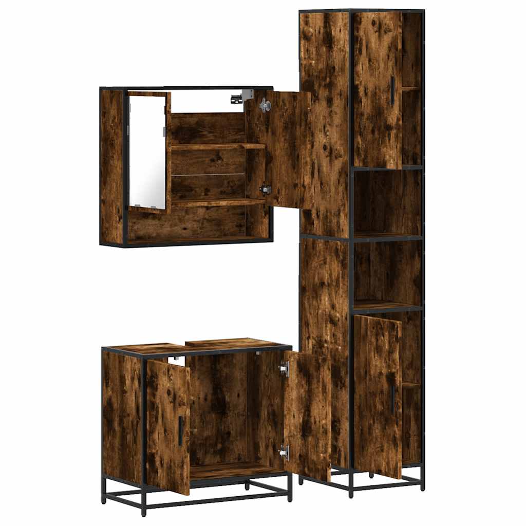 3-delige Badkamermeubelset bewerkt hout gerookt eikenkleurig is nu te koop bij PeponiXL, paradijselijk wonen!