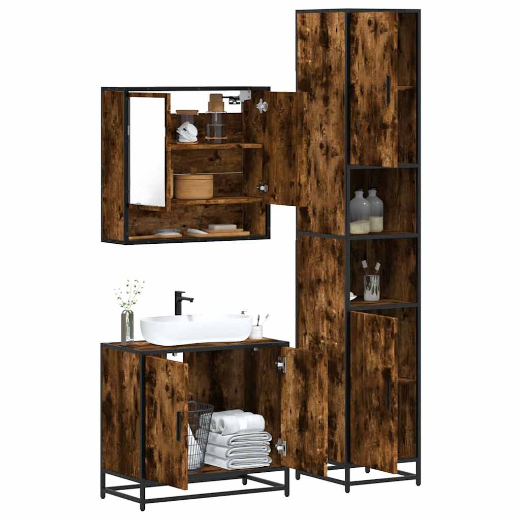 3-delige Badkamermeubelset bewerkt hout gerookt eikenkleurig is nu te koop bij PeponiXL, paradijselijk wonen!