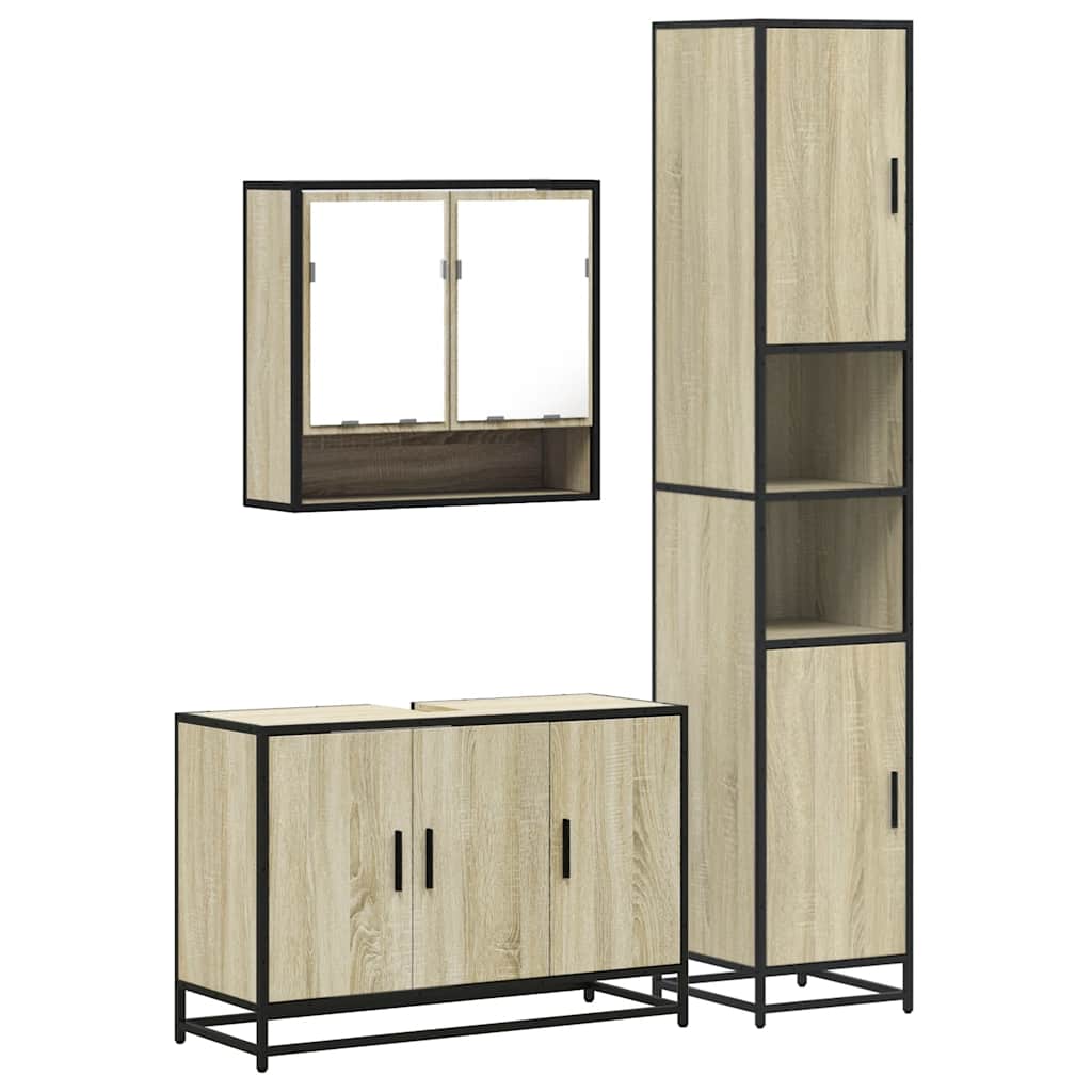 3-delige Badkamermeubelset bewerkt hout sonoma eikenkleurig is nu te koop bij PeponiXL, paradijselijk wonen!