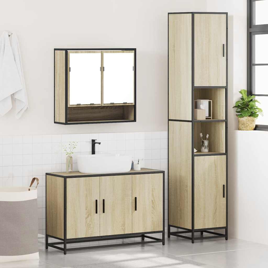 3-delige Badkamermeubelset bewerkt hout sonoma eikenkleurig is nu te koop bij PeponiXL, paradijselijk wonen!