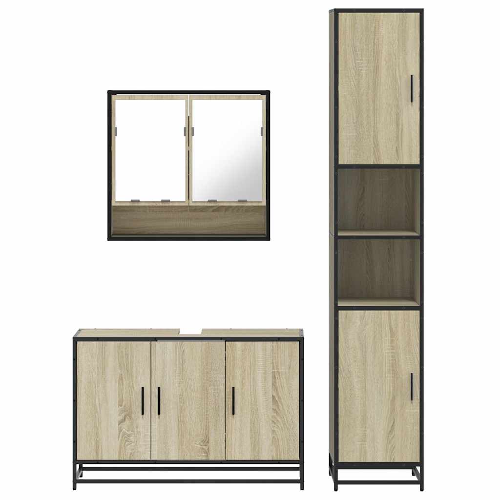 3-delige Badkamermeubelset bewerkt hout sonoma eikenkleurig is nu te koop bij PeponiXL, paradijselijk wonen!