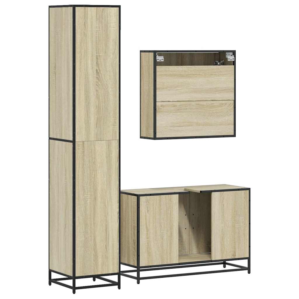 3-delige Badkamermeubelset bewerkt hout sonoma eikenkleurig is nu te koop bij PeponiXL, paradijselijk wonen!