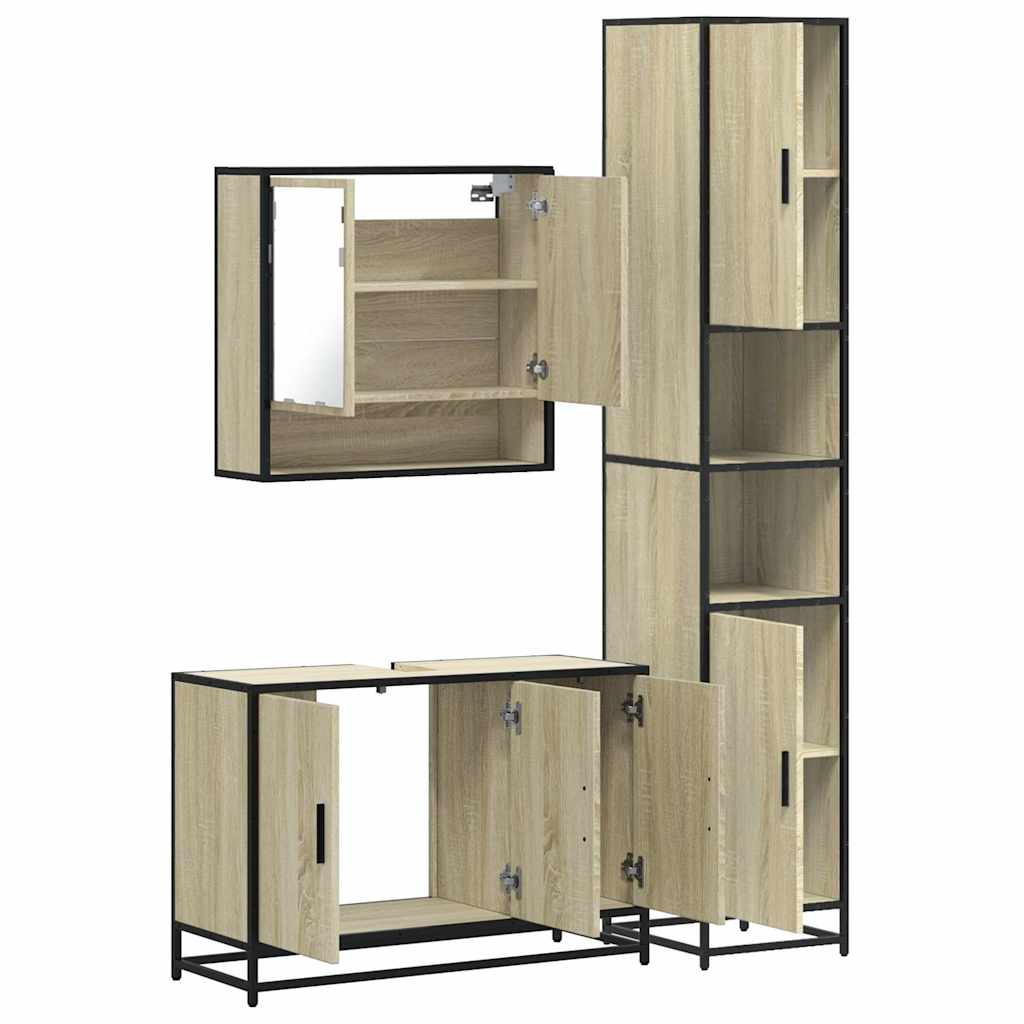 3-delige Badkamermeubelset bewerkt hout sonoma eikenkleurig is nu te koop bij PeponiXL, paradijselijk wonen!