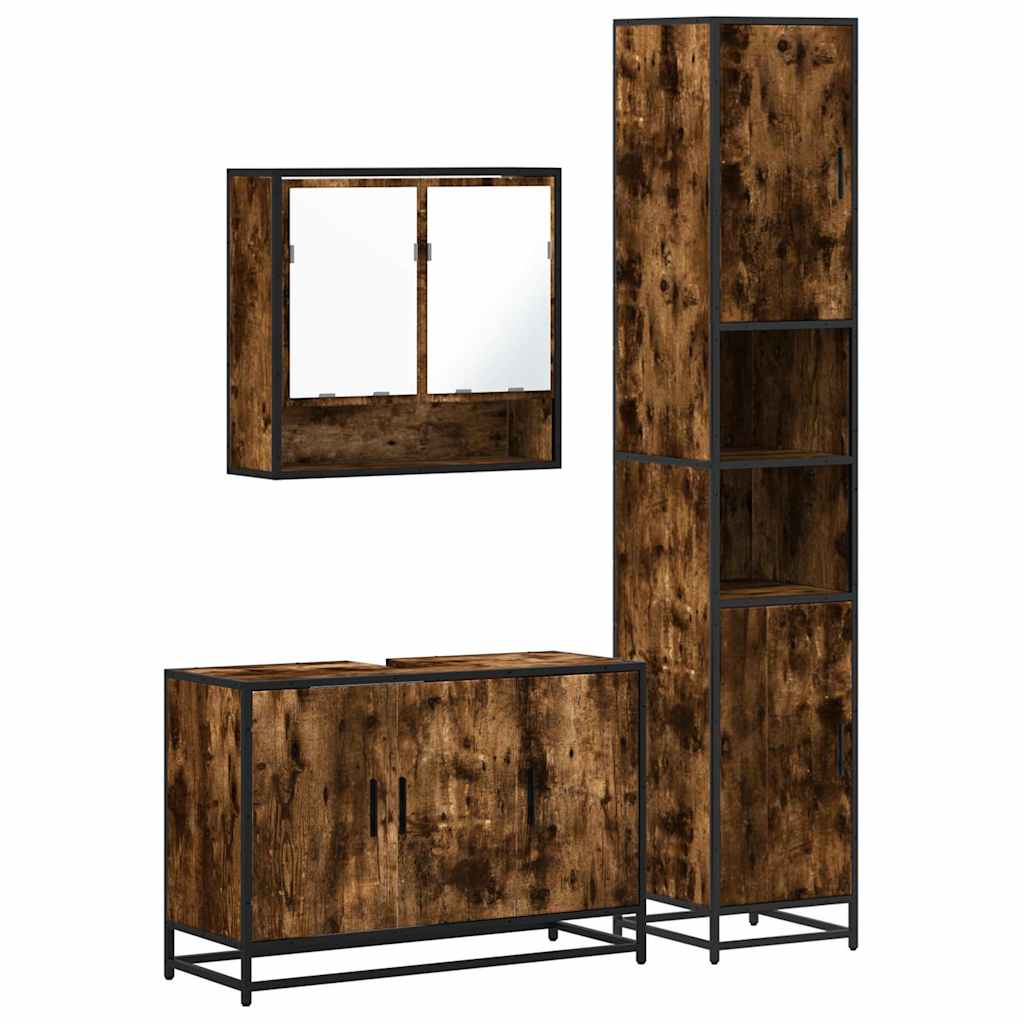 3-delige Badkamermeubelset bewerkt hout gerookt eikenkleurig is nu te koop bij PeponiXL, paradijselijk wonen!