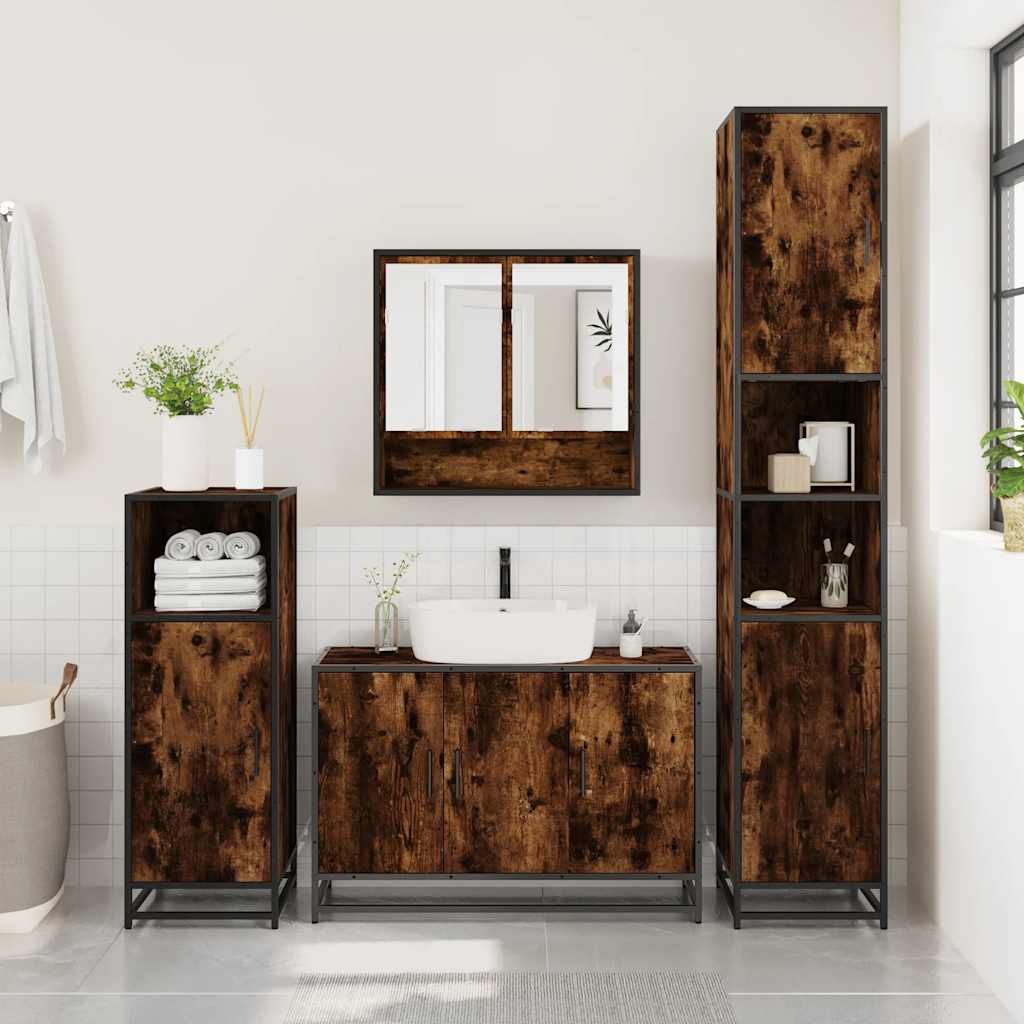 3-delige Badkamermeubelset bewerkt hout gerookt eikenkleurig is nu te koop bij PeponiXL, paradijselijk wonen!