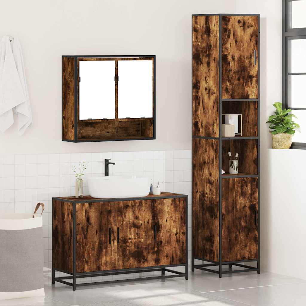 3-delige Badkamermeubelset bewerkt hout gerookt eikenkleurig is nu te koop bij PeponiXL, paradijselijk wonen!