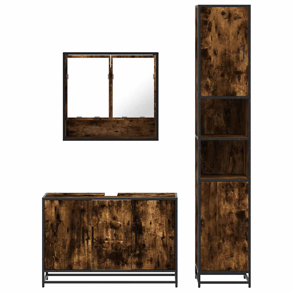 3-delige Badkamermeubelset bewerkt hout gerookt eikenkleurig is nu te koop bij PeponiXL, paradijselijk wonen!