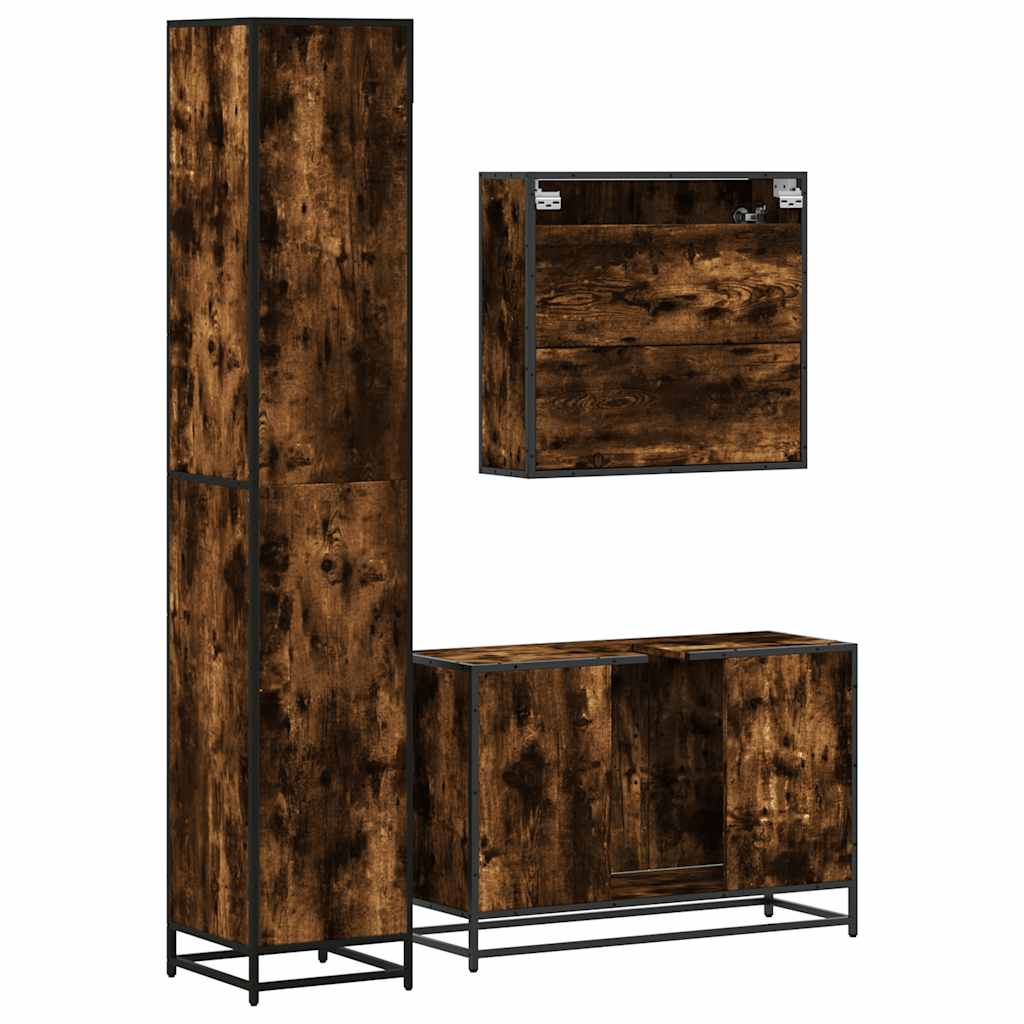 3-delige Badkamermeubelset bewerkt hout gerookt eikenkleurig is nu te koop bij PeponiXL, paradijselijk wonen!