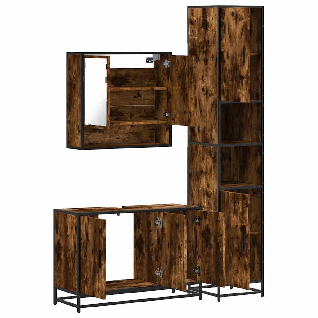 3-delige Badkamermeubelset bewerkt hout gerookt eikenkleurig is nu te koop bij PeponiXL, paradijselijk wonen!
