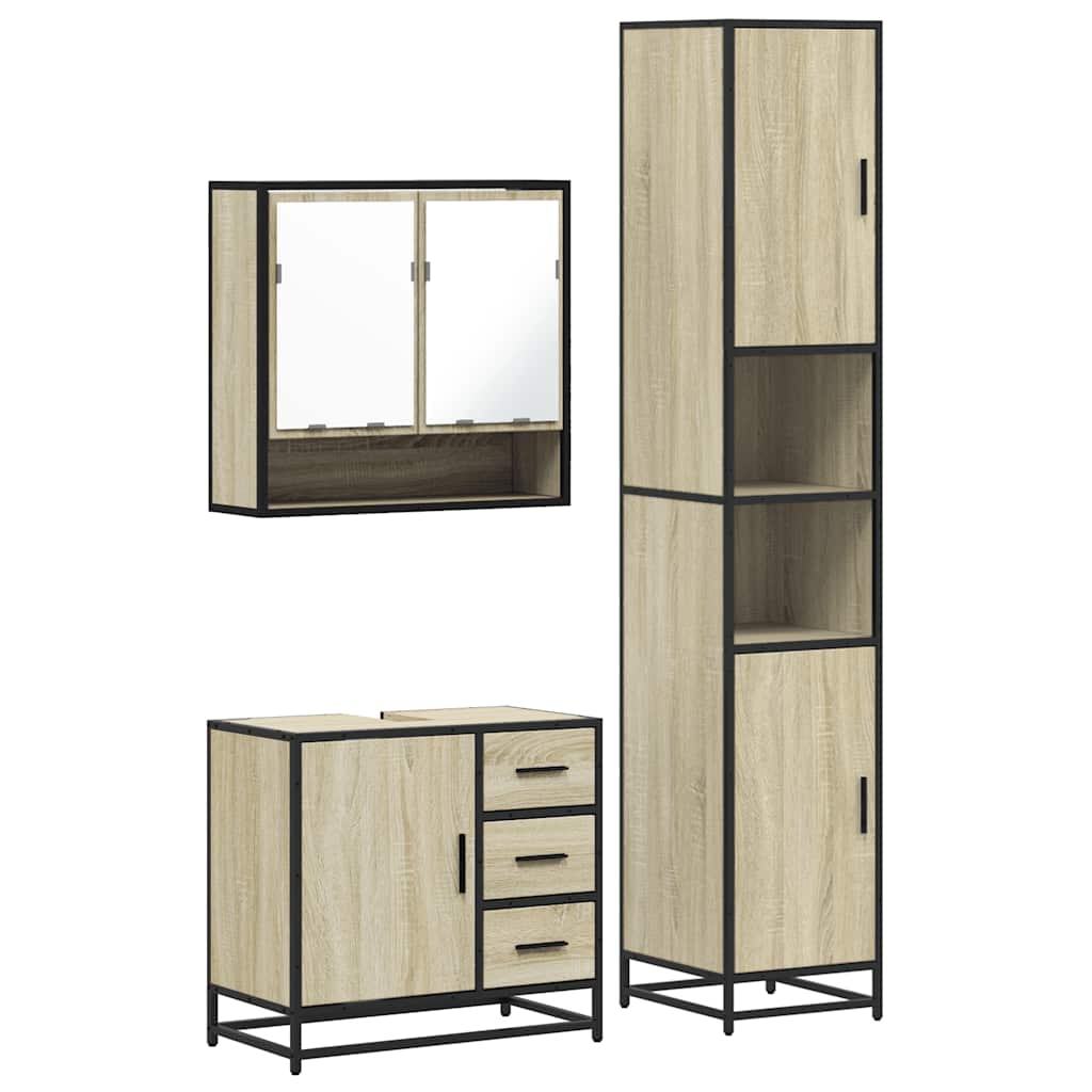 3-delige Badkamermeubelset bewerkt hout sonoma eikenkleurig is nu te koop bij PeponiXL, paradijselijk wonen!