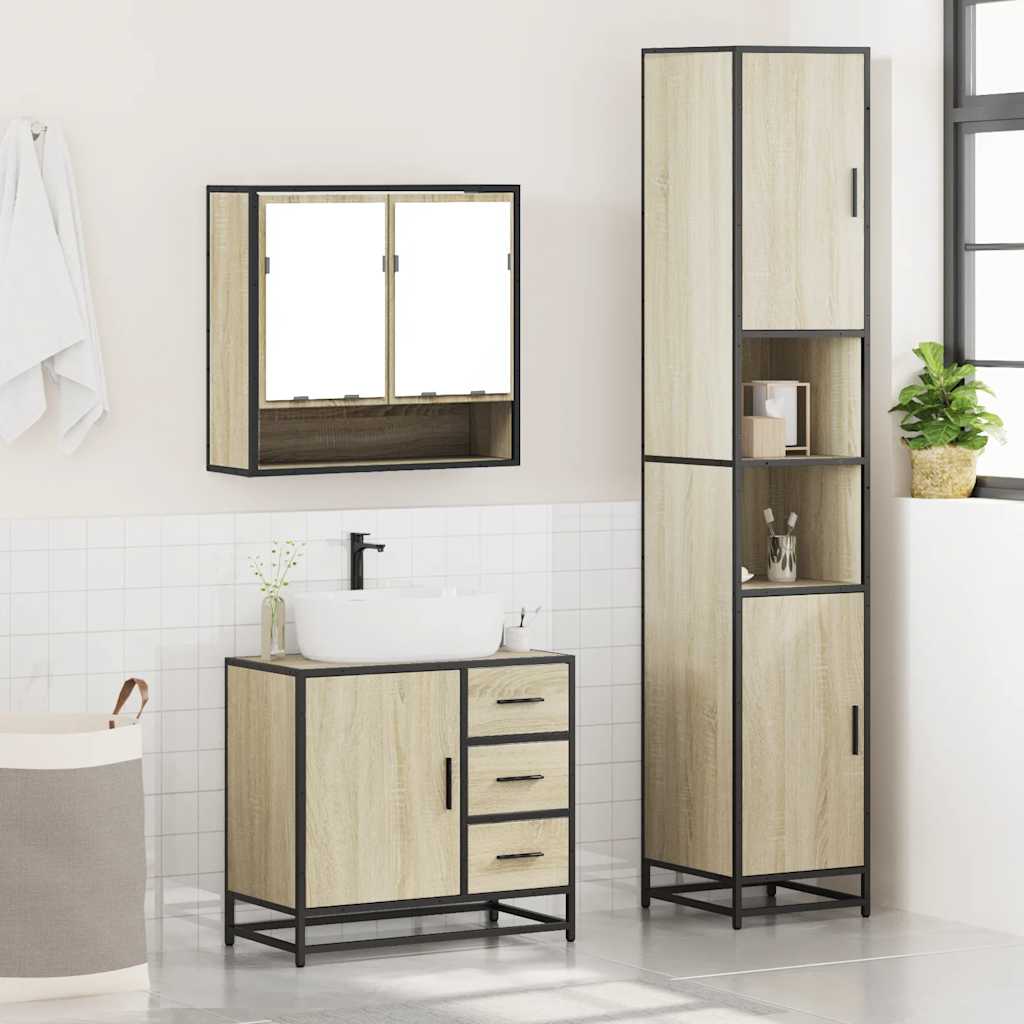 3-delige Badkamermeubelset bewerkt hout sonoma eikenkleurig is nu te koop bij PeponiXL, paradijselijk wonen!