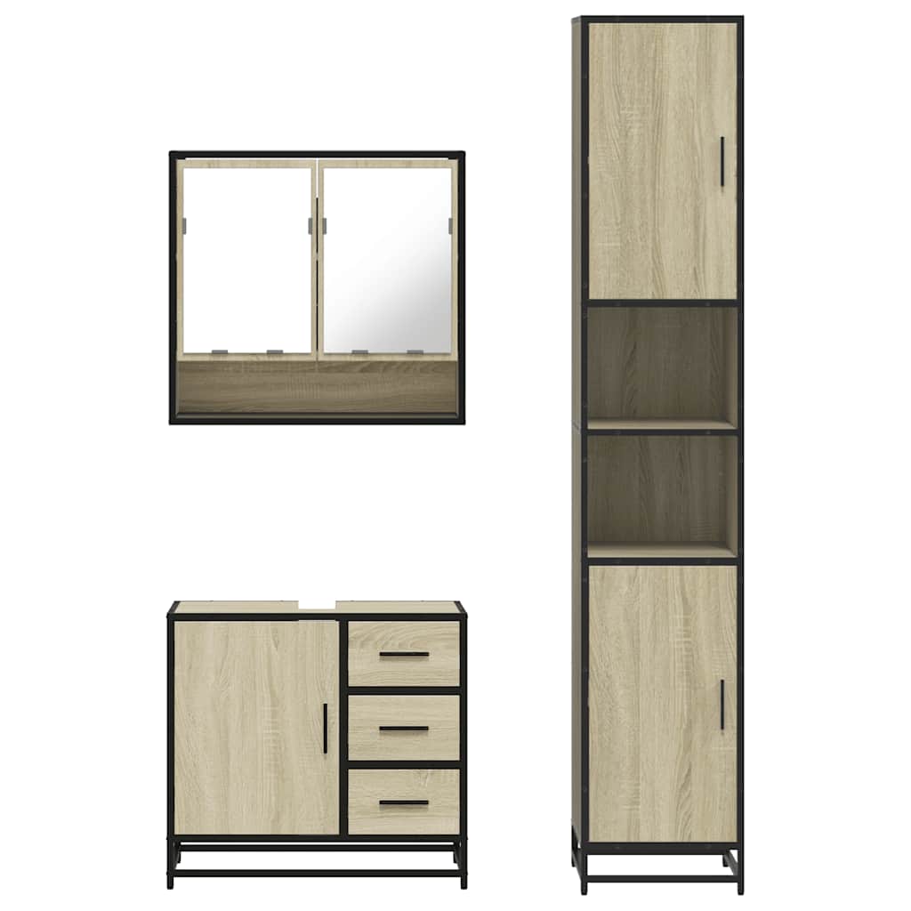 3-delige Badkamermeubelset bewerkt hout sonoma eikenkleurig is nu te koop bij PeponiXL, paradijselijk wonen!