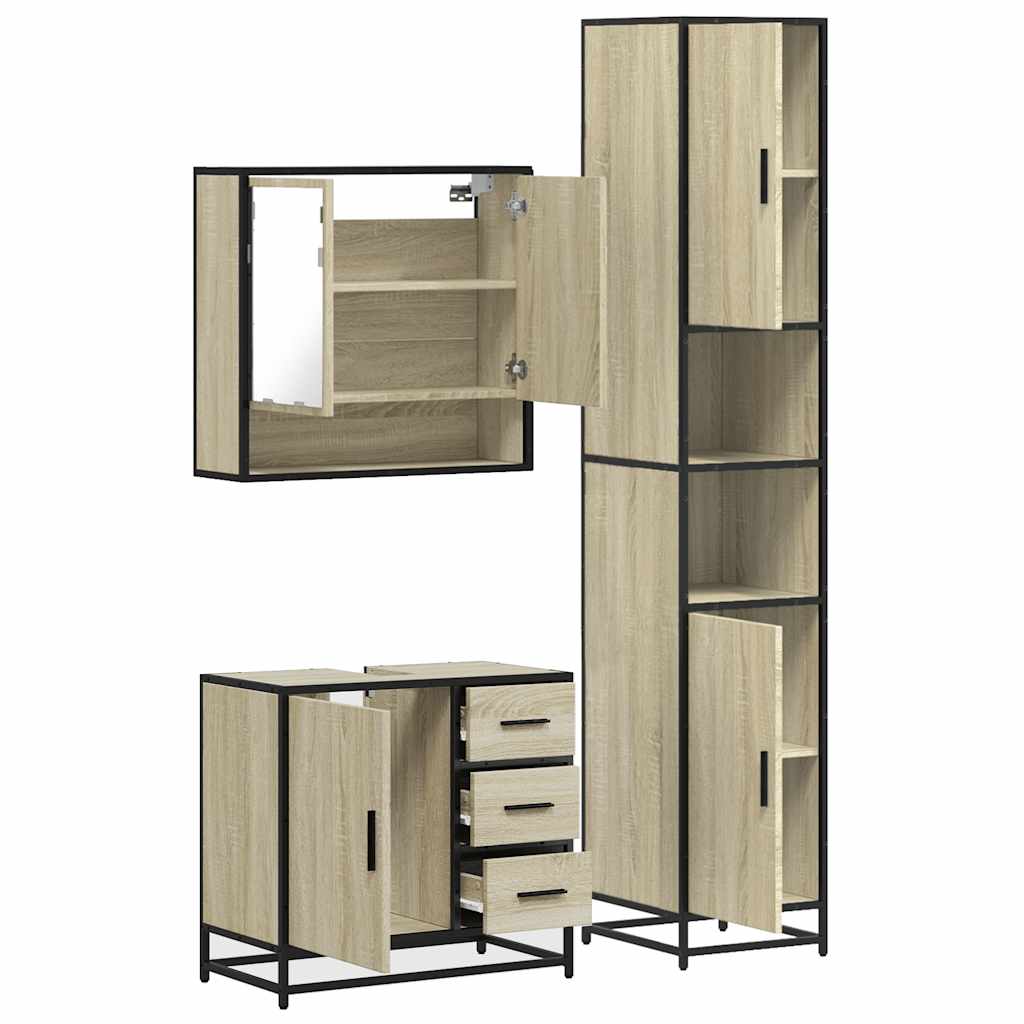 3-delige Badkamermeubelset bewerkt hout sonoma eikenkleurig is nu te koop bij PeponiXL, paradijselijk wonen!