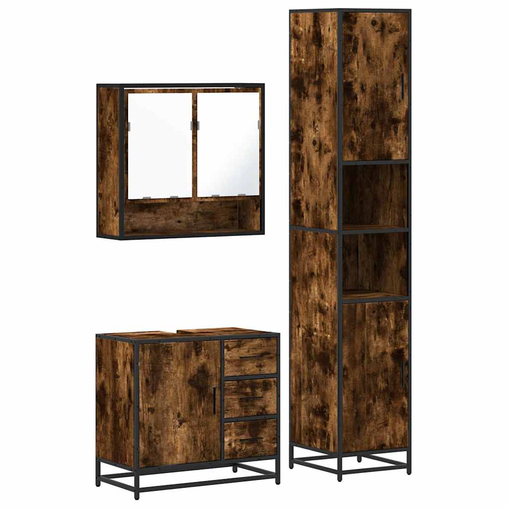 3-delige Badkamermeubelset bewerkt hout gerookt eikenkleurig is nu te koop bij PeponiXL, paradijselijk wonen!