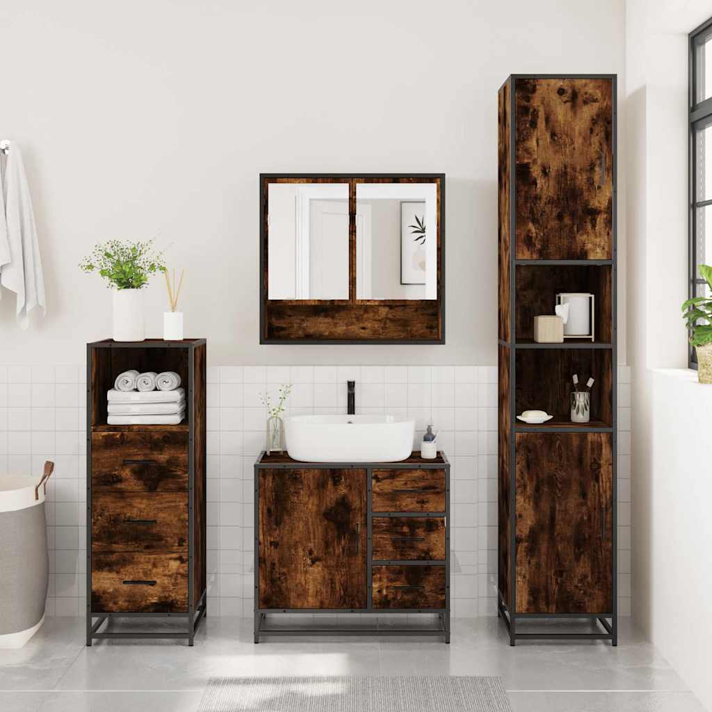 3-delige Badkamermeubelset bewerkt hout gerookt eikenkleurig is nu te koop bij PeponiXL, paradijselijk wonen!